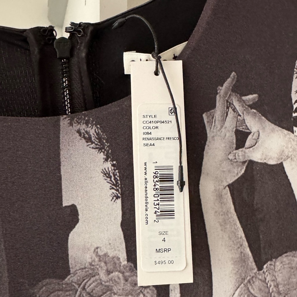 Alice and Olivia-NWT Delora Black White Renaissance Fresco Longsleeve Maxi Dress - Picture 6 of 6